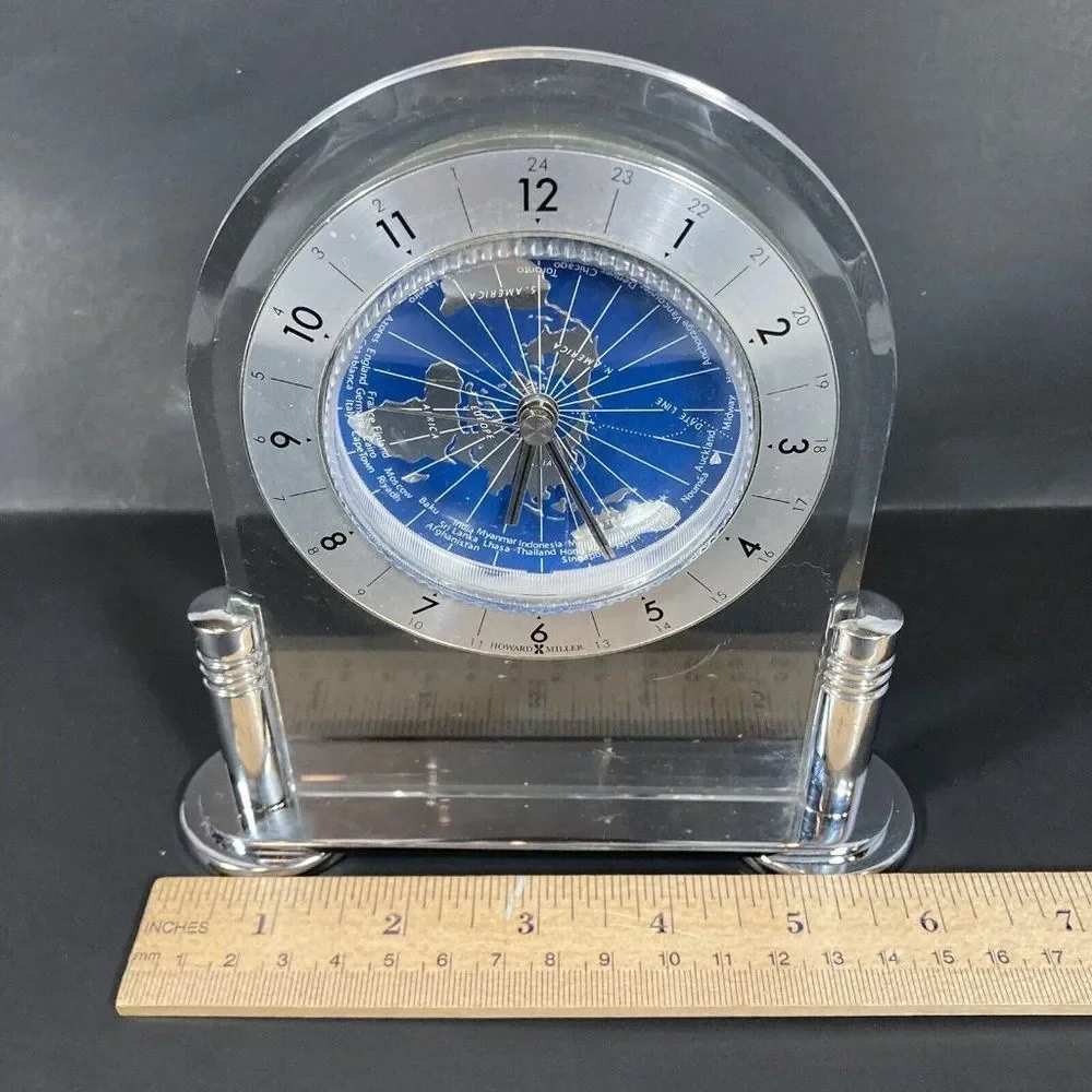 Howard Miller Discoverer World Arch Table Alarm Clock Desk Mantle Globe Silver